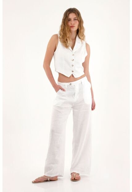 Tennis Chaleco Blanco En 100% Lino Para Mujer