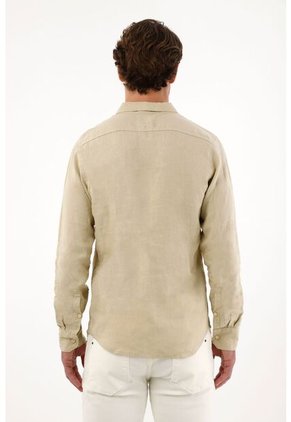 Camisa En 100% Lino Manga Larga Verde Para Hombre