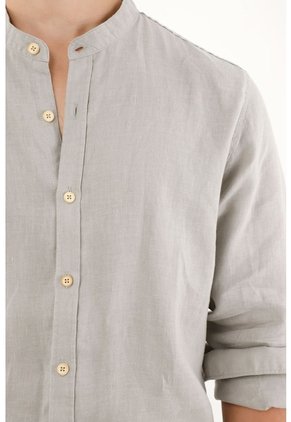 Tennis Camisa Manga Larga Gris En 100% Lino Para Hombre