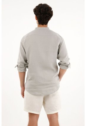 Tennis Camisa Manga Larga Gris En 100% Lino Para Hombre