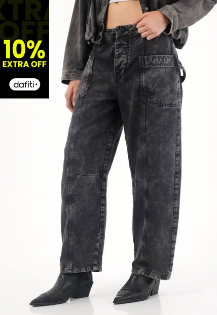 Jean Horseshoe De Tiro Bajo En Black Denim Para Mujer