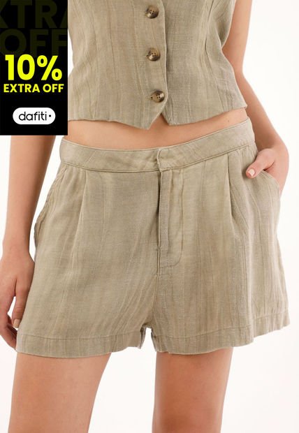 Short De Tiro Alto Con Prenses Café Para Mujer