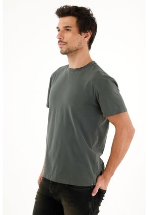 Camiseta Básica Manga Corta Verde Para Hombre