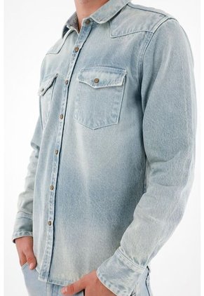 Tennis Camisa En Denim Con Bolsillos Azul Para Hombre