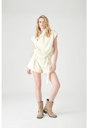 Tennis Enterizo Corto Fit Relajado Con Cuello Cruzado En Algodón Beige Claro Para Mujer
