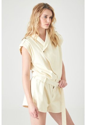 Tennis Enterizo Corto Fit Relajado Con Cuello Cruzado En Algodón Beige Claro Para Mujer