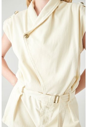 Tennis Enterizo Corto Fit Relajado Con Cuello Cruzado En Algodón Beige Claro Para Mujer