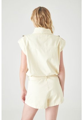 Tennis Enterizo Corto Fit Relajado Con Cuello Cruzado En Algodón Beige Claro Para Mujer