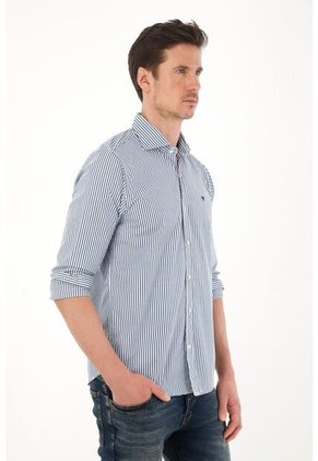 Tennis Camisa Azul Manga Larga Con Diseño A Rayas Para Hombre