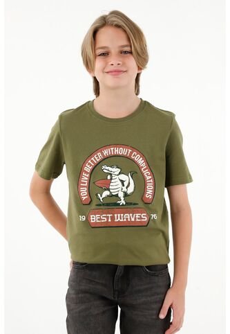 Camiseta Verde De Manga Corta Para Niño Tennis