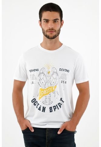 Camiseta Blanca Estampada En Frente Para Hombre Tennis