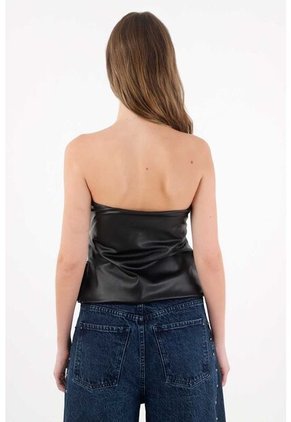 Tennis Camisa Strapless En Cuero Sintético Negra Para Mujer