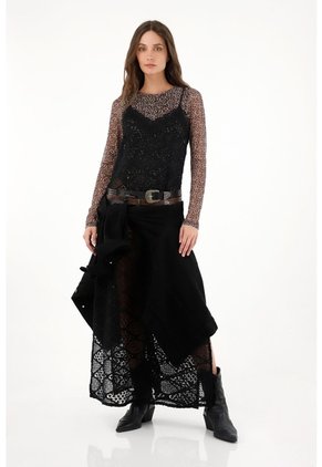 Tennis Vestido Negro En Encaje De Tiras Para Mujer