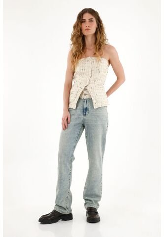Tennis Jean Recto Con Corte Tejido Y Lurex En Pretina Para Mujer Tennis