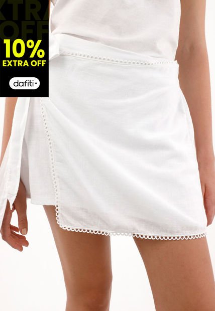 Falda Corta Con Diseño De Tapa Blanca Para Mujer