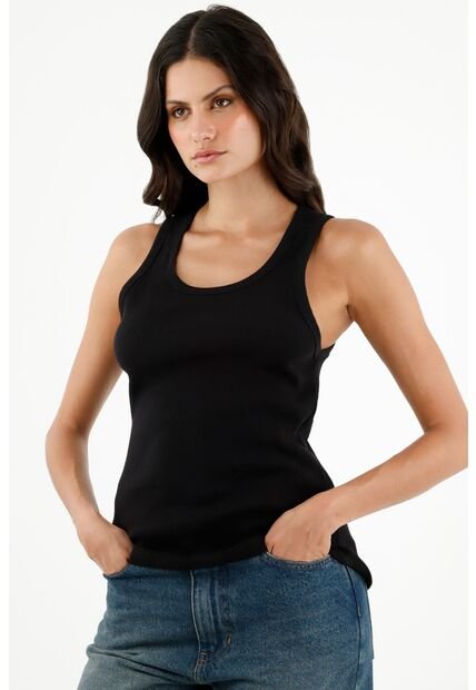 Camiseta Negra En Rib Para Mujer