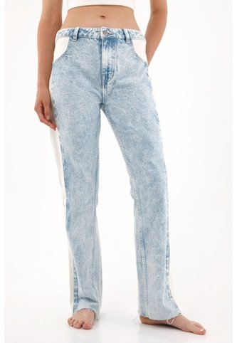 Tennis Jean Recto Tiro Medio Diseño Bicolor Para Mujer Tennis