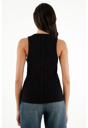 Camiseta Negra En Rib Para Mujer