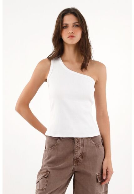 Tennis Camiseta De Un Solo Hombro Blanca Para Mujer
