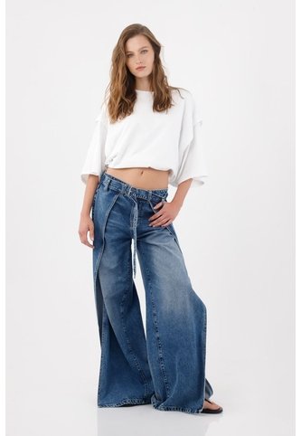 Tennis Jeans Wide Leg Con Aberturas Laterales En Denim Para Mujer Tennis