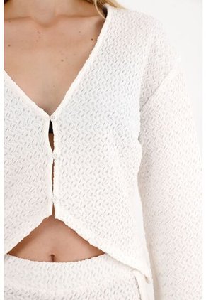 Tennis Camisa Manga Larga Con Tela Texturizada Crudo Para Mujer