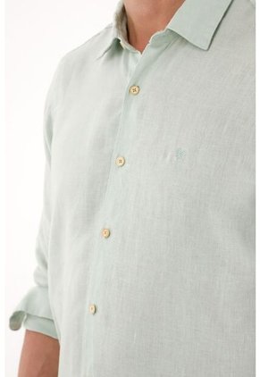 Tennis Camisa En 100% Lino Con Bordado Verde Para Hombre