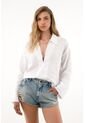 Tennis Camisa Blanca Manga Larga Con Escote 100% Lino Para Mujer de Tennis