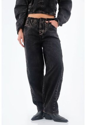 Tennis Jean Para Mujer En Algodón Negro Relajado Horseshoe