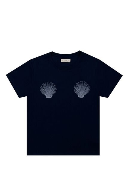 Camiseta Azul Con Estampado De Conchas Para Mujer