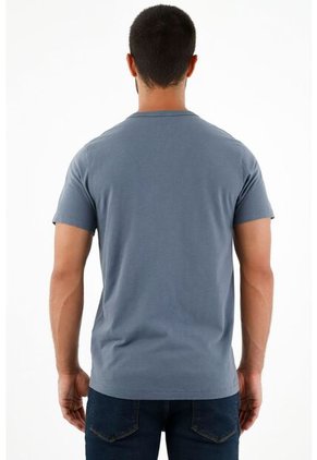 Camiseta Tipo Henley Azul Para Hombre