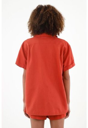 Camisa Manga Corta De Botones Para Mujer