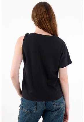 Tennis Camiseta Con Detalle Entorchado En Hombro Negra Para Mujer