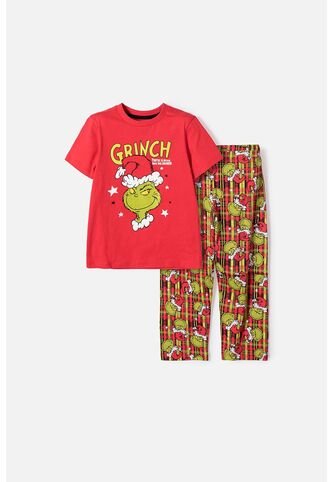 Pijama De Grinch Pantalón Largo Rojo Para Niño 2T A 5T 3T THE GRINCH