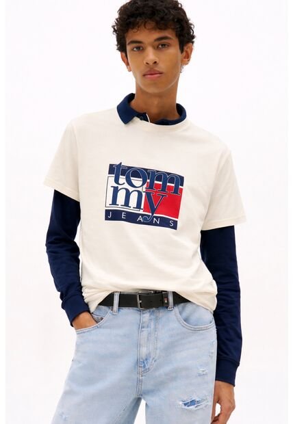Camiseta Blanca Slim Con Logo Gráfico Tommy Jeans