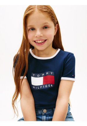 Camiseta Multicolor Ringer Con Logo Ondeante Tommy Hilfiger