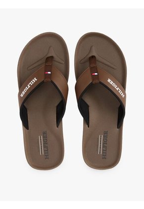 Sandalias Chocolate Con Tiras Acolchadas E Inscripción Tommy Hilfiger