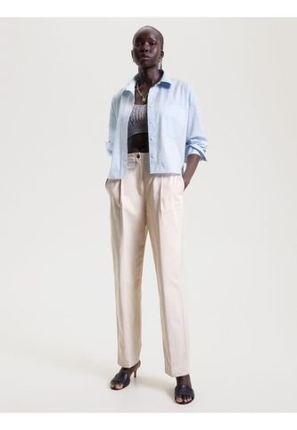 Camisa Corta Extragrande Con Rayas Globales Mujer Celeste Tommy Hilfiger Tommy Hilfiger