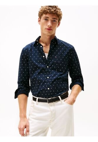 Camisa Azul Oscuro De Corte Regular Con Popelina Y Estampado Pequeño De Puntos Tommy Hilfiger Tommy Hilfiger