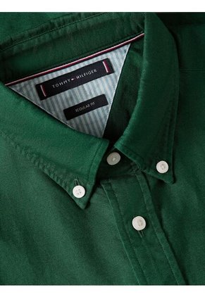 Camisa Verde De Corte Regular Con Logo Bordado Tommy Hilfiger