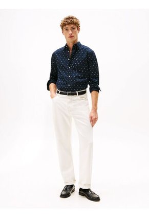 Camisa Azul Oscuro De Corte Regular Con Popelina Y Estampado Pequeño De Puntos Tommy Hilfiger