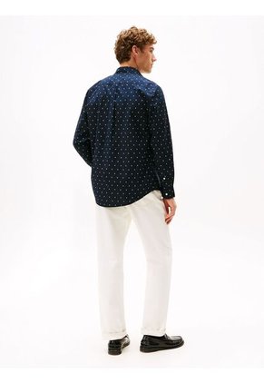 Camisa Azul Oscuro De Corte Regular Con Popelina Y Estampado Pequeño De Puntos Tommy Hilfiger