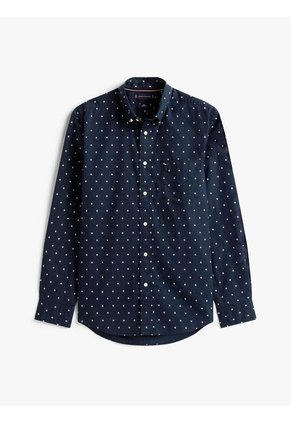 Camisa Azul Oscuro De Corte Regular Con Popelina Y Estampado Pequeño De Puntos Tommy Hilfiger