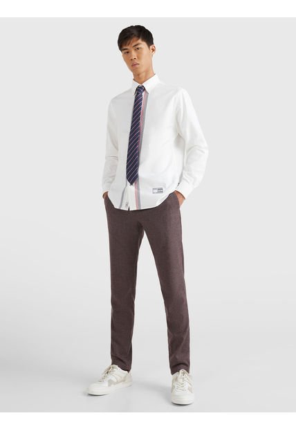 Camisa De Rayas En Algodón Oxford Hombre Blanco Tommy Hilfiger