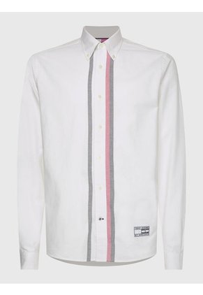 Camisa De Rayas En Algodón Oxford Hombre Blanco Tommy Hilfiger