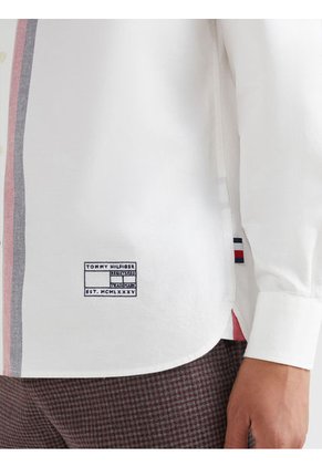 Camisa De Rayas En Algodón Oxford Hombre Blanco Tommy Hilfiger