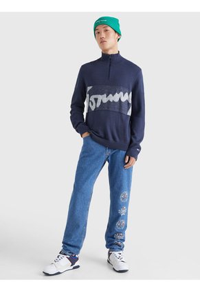 Saco Amplio Con Media Cierre Y Firma Hombre Azul Tommy Jeans