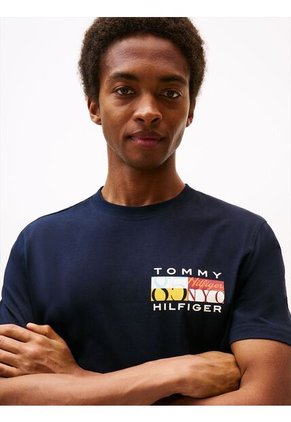Camiseta Azul De Cuello Redondo Con Logo Tommy Hilfiger