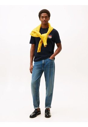 Camiseta Azul De Cuello Redondo Con Logo Tommy Hilfiger