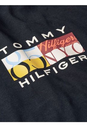 Camiseta Azul De Cuello Redondo Con Logo Tommy Hilfiger