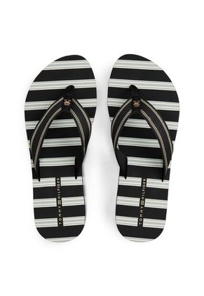 Sandalias Negro Con Cuña Suela Dentada Tommy Hilfiger